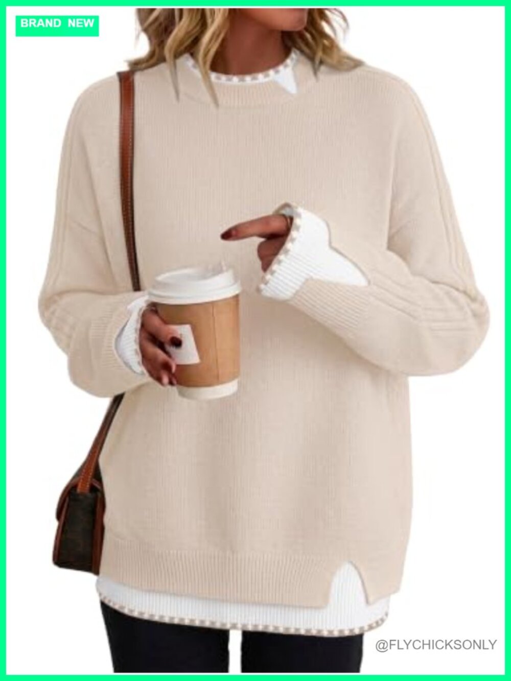 Women's Ribbed Knit Crew Neck Oversized Pullover Sweater Teacher Outfit